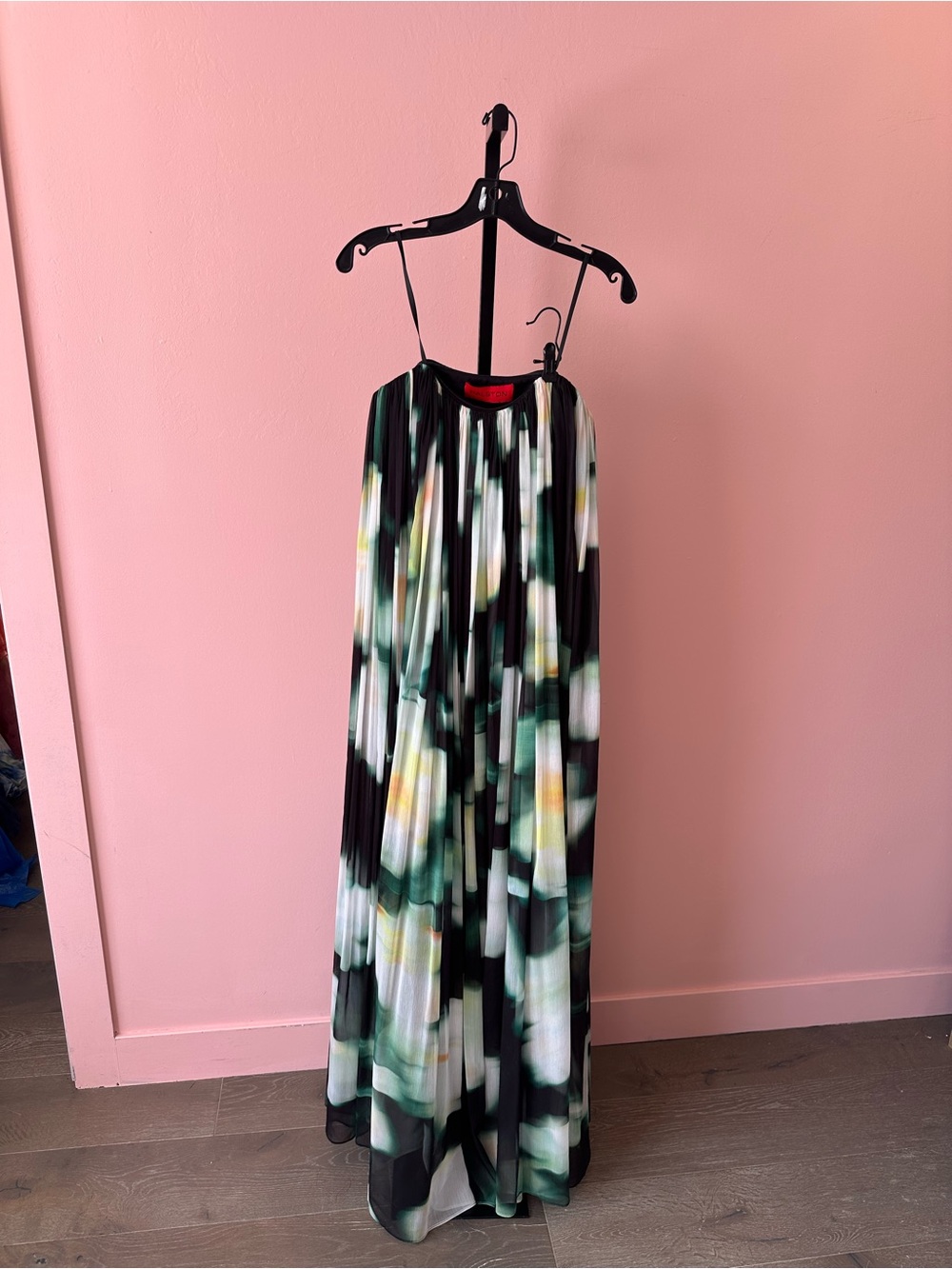 Halston Claudette Black Maxi Dress with Green and White Abstract Print - Picture 2 of 7